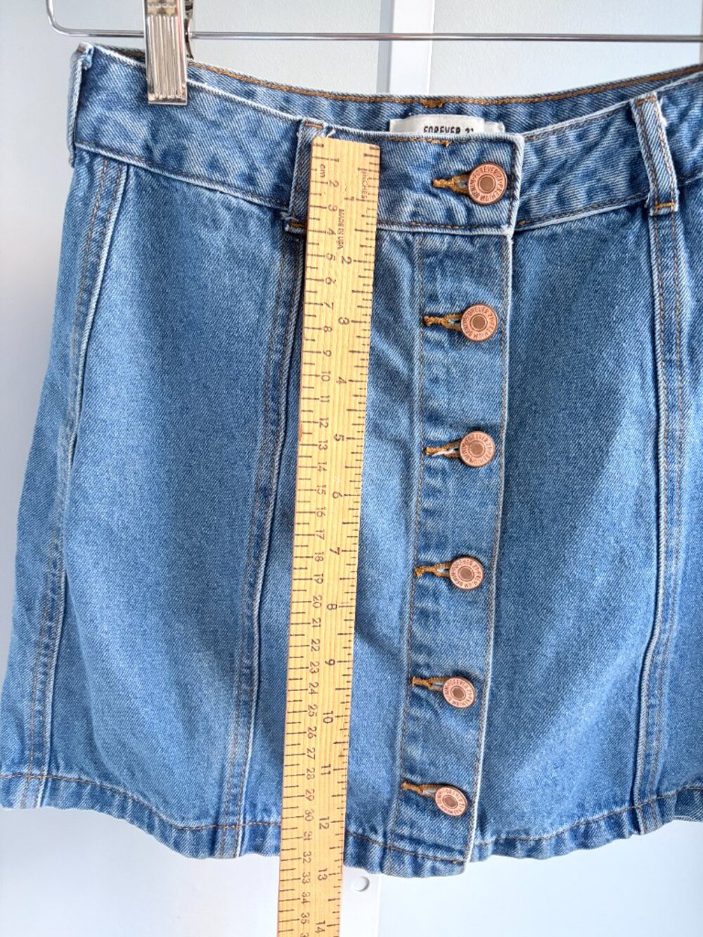Denim Button Front A-Line Mini Skirt Size S Y2K Vintage Light Wash Jean Boho - Picture 5 of 7